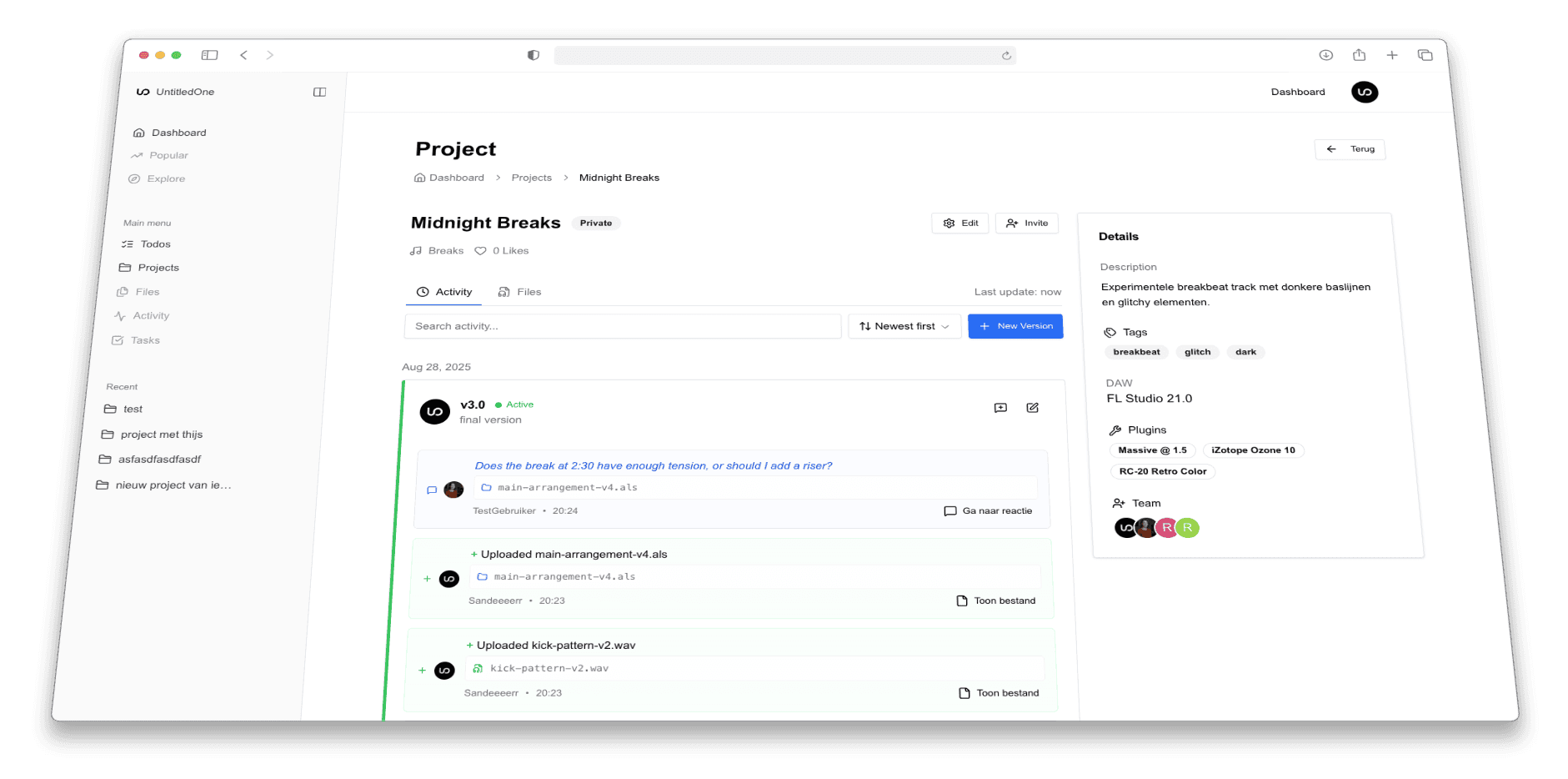 UntitledOne dashboard with files and feedback